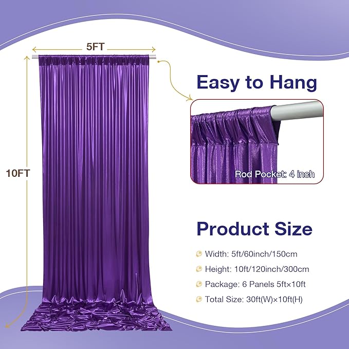 30x10 Wrinkle Free Purple Sequin Backdrop Curtain for Parties-Thick Not Fall-Off Glitter Backdrop Drapes-6 Panels 5x10ft Shimmer Photo Back Drop Cloth for Wedding Birthday Photography Background