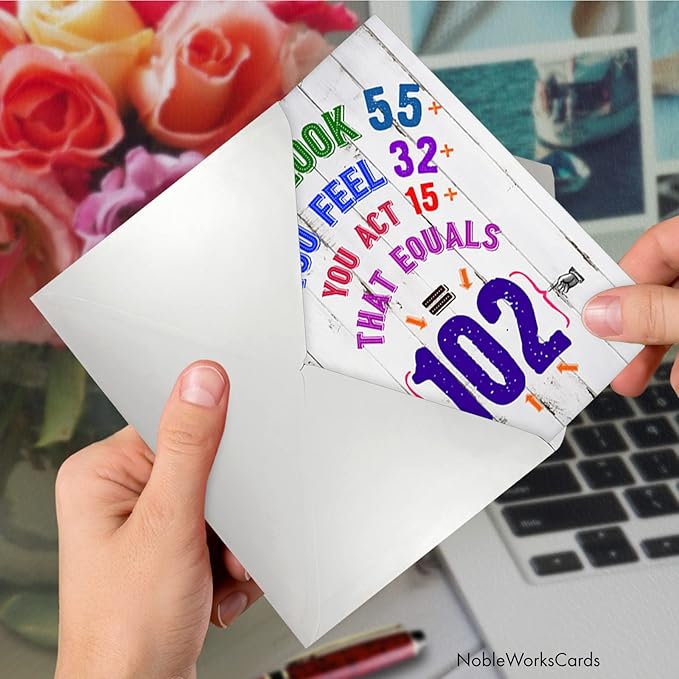 NobleWorks - Milestone Birthday Greeting Card with Envelope (4.63 x 6.75 Inch) - Age Equation-102 C2463MBG