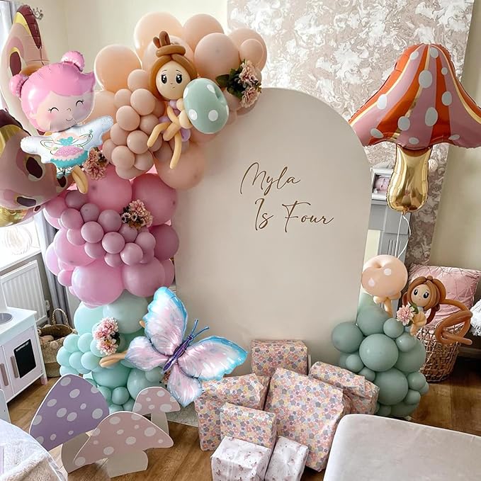 Fairy Wonderland Birthday Party Decorations,138Pcs Fairy Butterfly Mushroom Balloon Arch Garland Kit Dusty Pink Purple Blue Green Balloons for Girls Fairytale Spring Garden Tea Party Bride Baby Shower