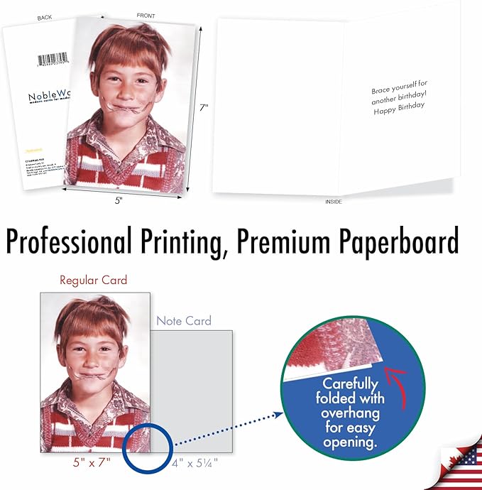 NobleWorks - 1 Happy Birthday Card with Envelope - Funny Photos, Birthday Humor Notecard - Brace Yourself C7339BDG