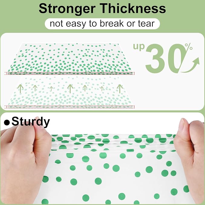 misaya 10 Packs Dot Disposable Table Cloth, 54 x 108 Inch Waterproof Plastic Tablecloth, Rectangle Green Dots in White Table Covers for Easter, Picnic, Birthday, Party