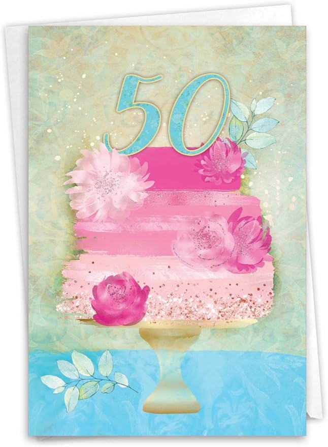 NobleWorks 50th Milestone Birthday Greeting Card with 5 x 7 Inch Envelope (1 Card) Number Cake 50 C10122MBG