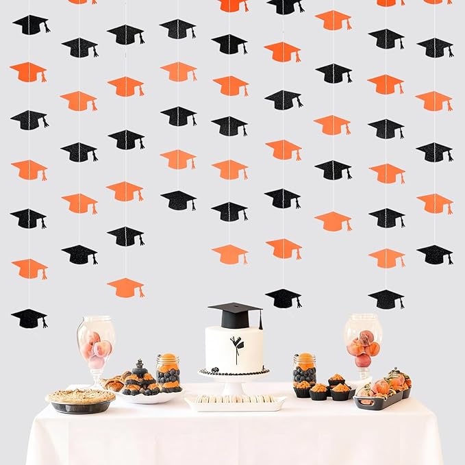 Black and Orange Graduation Garland Graduation Party Decorations Class of 2026 Grad Cap Garland Banner Streamers for Grad Party Hanging Decorations 39Feet