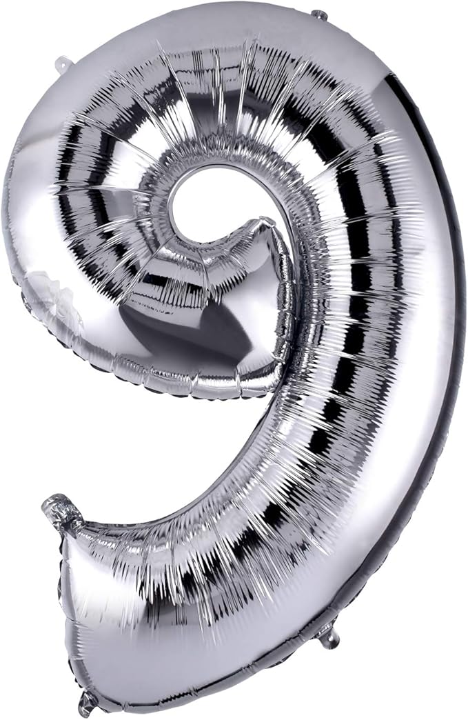 40 Inch Large Foil Helium Number Balloon Birthday Wedding Party 0-9 (Silver, 9)