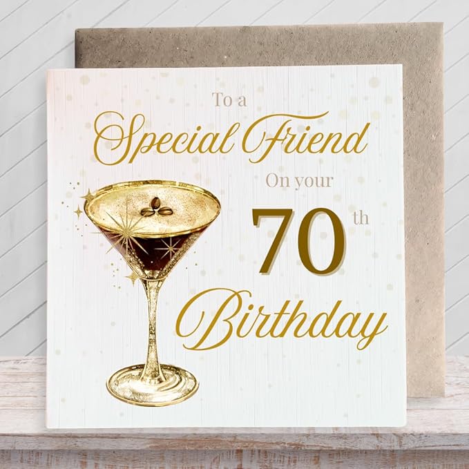 Second Ave 70th Birthday Special Friend Adult Female Women's Cocktail Glitter Square Card Birthday Greeting Card for Her
