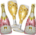 4 Pcs Champagne Balloons, Huge Rose Gold Champagne Bottle Goblet Aluminum Foil Balloons for Birthday, Bachelorette, Bridal Shower, Wedding, Anniversary, Engagement Party Decorations Supplies