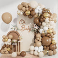 CboDeco Brown Balloon Garland Arch Kit 141PCS Brown Boho Neutral White Gold Latex Metallic Confetti Balloons for Safari Neutral Bear Baby Shower Birthday Party Decorations