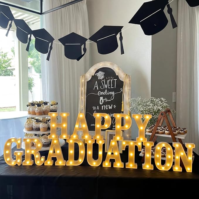 Honoson 15 Pcs 2026 Graduation Party Decoration Happy Graduation Lights up Signs Neon Table Sign Decor for Grad Party Home Class School Supplies