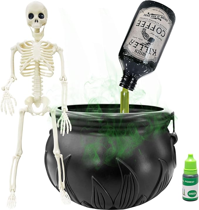 Halloween Decorations Indoor, Black Plastic witches cauldron, Cauldron Halloween Decor - DIY Floating Potion Set with Magic Floating Potion Bottles and Diffuser, Decoration for Spooky Vintage