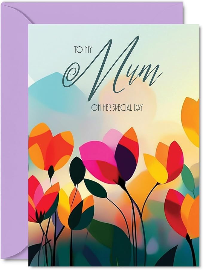 Mum Birthday Card - Vibrant Summer Flowers - Vivid Happy Birthday Card for Mum from Daughter Son, 5x7 Inch Female Floral Bday Golden Greeting Cards