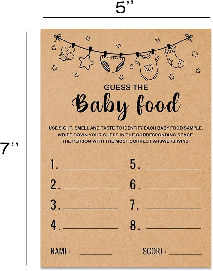 Baby Shower Game, Guess the Baby Food Baby Shower Game, Gender Reveal Party Supplies, Baby Shower Decorations, Baby Shower Party Games Supplies & Activities, Set of 30 Cards, Kraft