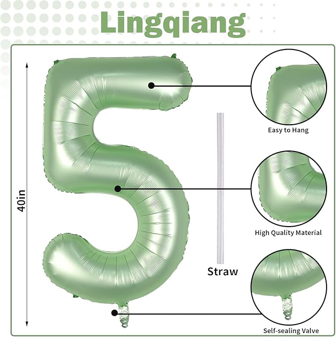 15th Birthday Balloons for Girls, 40 Inch Giant Sage Green Foil 15 Number Balloons, Olive Green Digit 1 & 5 Helium Balloons for Boys Women Men 15th 51st Anniversary Jungle Safari Party Decorations