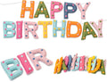 Pre-Strung Handmade Wool Felt Colorful Happy Birthday Banner, Unique 3D Confetti Dots Happy Birthday Garland Decor, Reusable Happy Birthday Sign for Boho Rainbow Party Backdrop Decorations