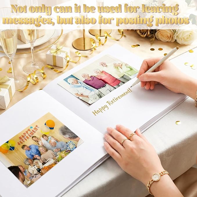 2026 Retirement Guest Book with 2 Markers 8.7'' Square Hardcover Blank Guest Photo Signing Memory Book Happy Retirement Gift Party Supplies for Women Men Teacher Grad Decor(White,Cute)