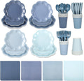 168 Pcs Dusty Blue Paper Plates and Napkins 24 Guests Gradient Scalloped Disposable Tableware Party Supplies Set for Baby Shower Wedding Birthday Garden Tea Party (Dusty Blue)