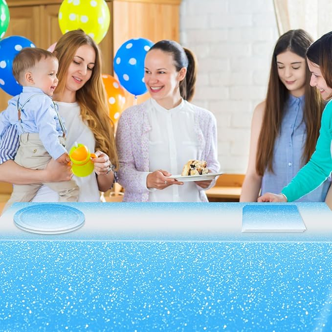 41Pcs Ombre Blue Party Supplies Disposable Tableware Set Gradient Light Blue Paper Plates Napkins Tablecloth丨Baby Shower Wedding Anniversary Man Birthday Party Decorations Supplies,Serve 20
