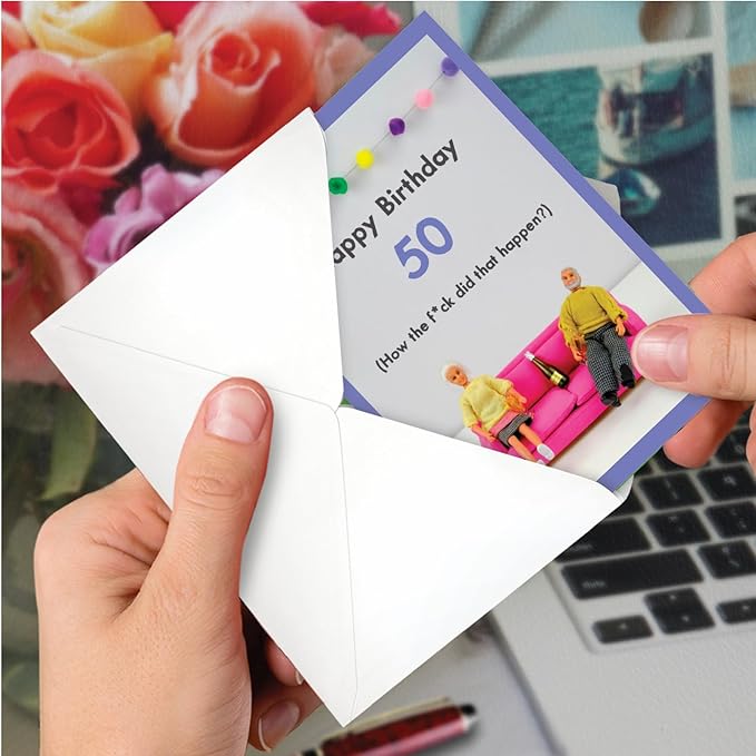 NobleWorks - 50th Funny Card for Birthday - Milestone Bday of 50 Years, Celebrate and Congrats Notecard with Envelope - How Did 50 Happen C7323MBG