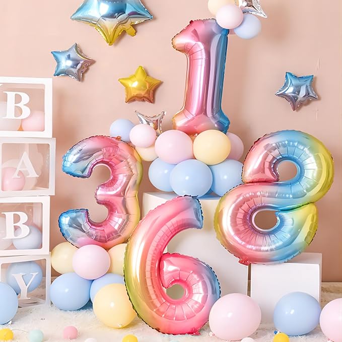Rainbow Number Balloons Birthday Balloons - Giant Number 6 Balloon 40 inch, Numbers Balloon Birthday Decorations, Rainbow Party Supplies for Baby Shower