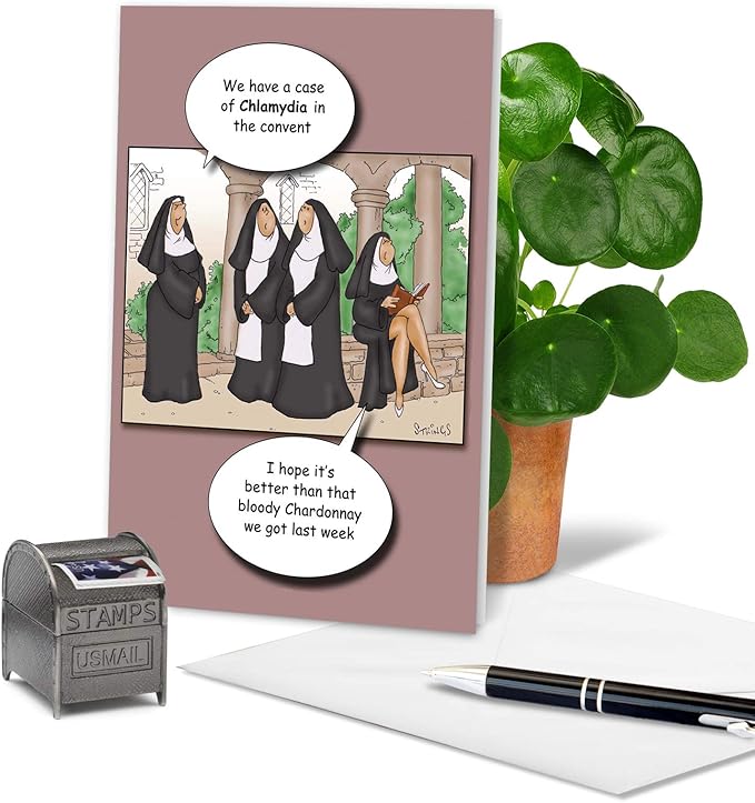 NobleWorks - 1 Funny Happy Birthday Card - Cartoon Humor for B-Day, Stationery for Men and Women - Convent 4437