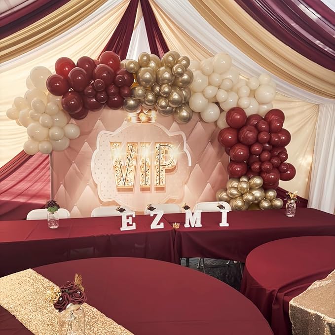 Burgundy and Gold Balloons, 60Pcs Burgundy Maroon Wine Dark Red White Metallic Gold Nude Balloons with Confetti Balloons for Girls Birthday Graduation Bridal Shower Wedding Party Decorations Supplies