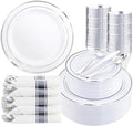 350Piece Silver Plastic Dinnerware Set for 50 Guests - Silver Plastic Plates with Cutlery Include:50Dinner Plates-50Dessert Plates-50Pre Rolled Napkins with Silverware Party Wedding