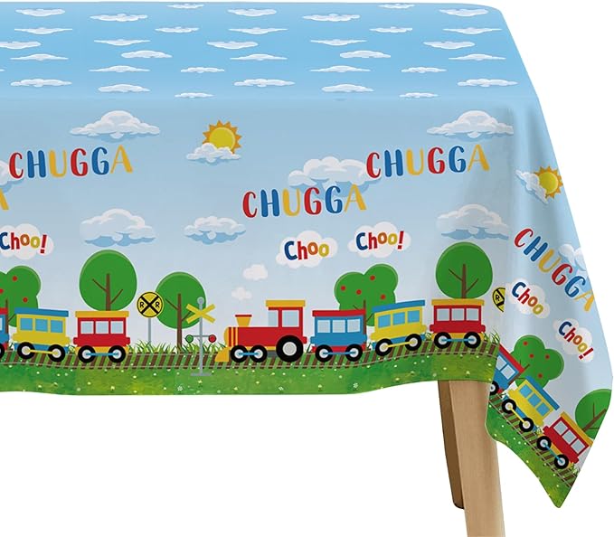 APOWBLS Train Birthday Party Supplies Tablecloth, Disposable Train Birthday Decorations Table Cover, 3 Pack, 54in x 108in