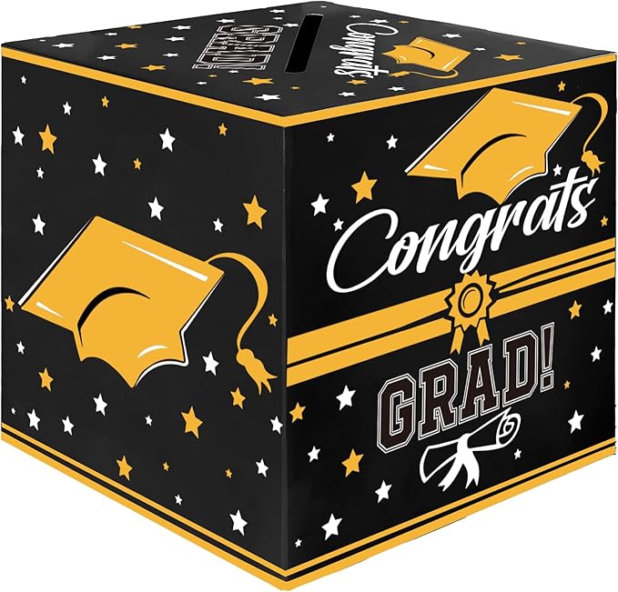 Graduation Card Box, Graduation Party Decorations 2025, Black Graduation Box, Graduation Card Holder, Foldable Cardboard Congrats Grad Card Gift Box for Graduation Party Supplies Party Favors