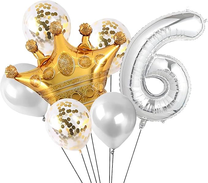 32 In Silver Large Numbers Balloons 0-9, Self Inflating Number 6 Balloons for Boys Girls, Big Silver Digit 6 Balloons for Women Men Birthday Party Anniversary Wedding Supplies Decorations