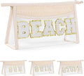Etercycle Boho Patch BEACH Makeup Bag, Clear PVC Travel Toiletry Bag Waterproof Beach Bags for Women, Small Chenille Letter Bag With Zipper for Beach Travel Essentials
