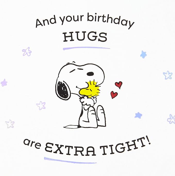 Hallmark Peanuts Birthday Card (Snoopy Hugs) for Kids, Grandchildren, Friends, Fans