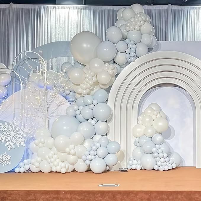 Pastel Blue and White Balloons, 12 Inch 35PCS Light Baby Blue Pearl White with Clear Latex Balloon for Boys Birthday Bachelorette Party Bridal Baby Shower Winter Holiday Party Decorations Supplies