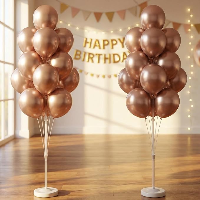 2 Sets Champagne Gold Balloon Stand Kit-Balloon Column Holder with Metallic Rose Balloons for Birthday, Wedding,Baby Shower,Graduation,Anniversary Party Decorations Centerpiece