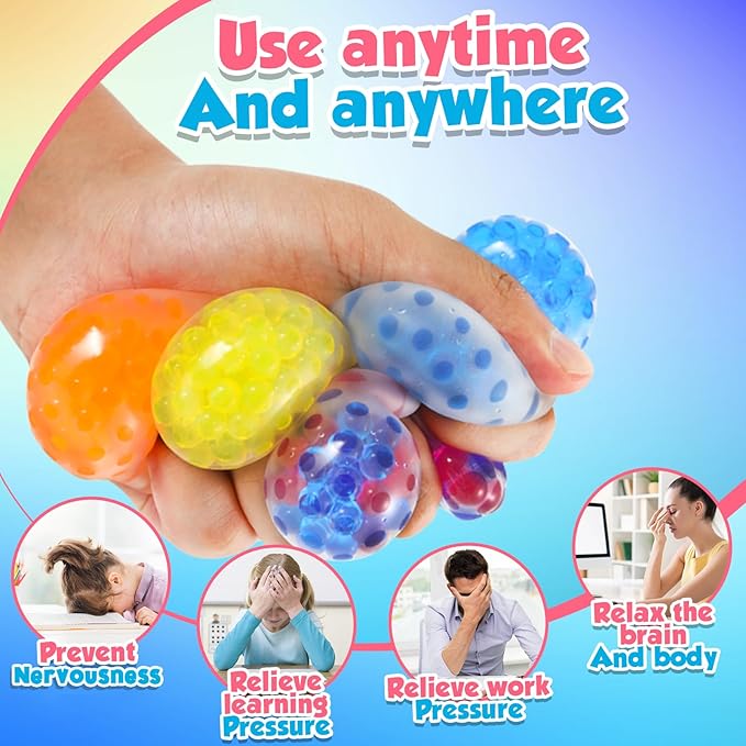 Squishy Stress Balls Fidget Toys - 72 Pack Squishy Toys Stress Ball for Nervousness, Fidget Stress Toys Bulk, Squeeze Balls for Adult Teen- Fidgets for Classroom Prize - Easter Basket Stuffers