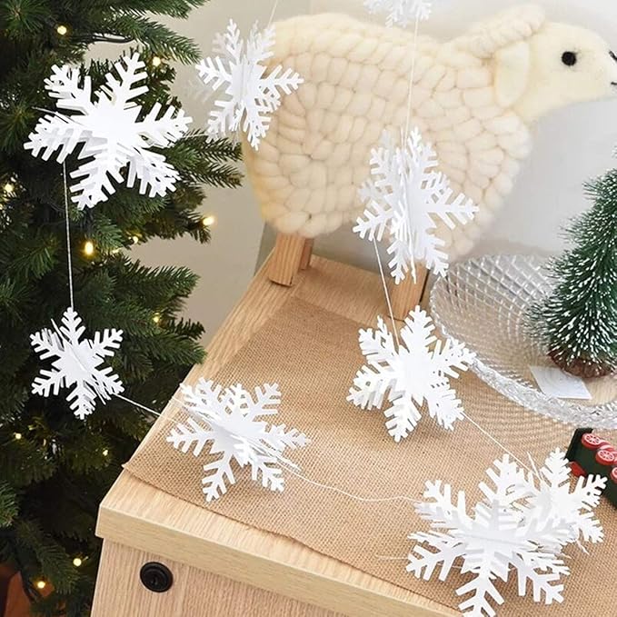 OuMuaMua Winter Christmas Hanging Decorations, 12PCS 3D Large Silver Snowflakes & 12PCS White Paper Snowflakes Hanging Garland for Christmas Winter Wonderland Holiday New Year Party Home