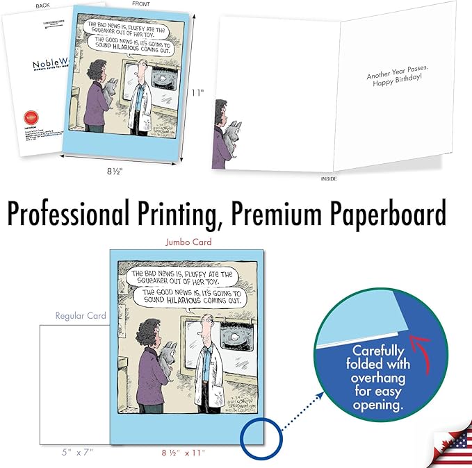 NobleWorks - 1 Big Funny Birthday Card Cartoon (8.5 x 11 Inch) - Jumbo Comic Humor, Group Greeting Card with Envelope - Squeaker Toy J2624BDG