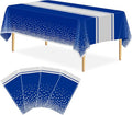 4 Pack Blue and Silver Tablecloth Party Decorations Plastic Blue Tablecloth Printed Silver Table Runner 54 x108 Inch Disposable Rectangle Table Cover for Birthday Wedding Graduation