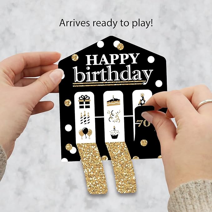 Big Dot of Happiness Adult 70th Birthday - Gold - Birthday Party Game Pickle Cards - Pull Tabs 3-in-a-Row - Set of 12