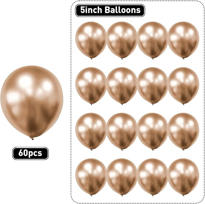 Champagne Gold Balloons 60pcs 5inch Small Metallic Champagne Latex Balloon for Balloon Garland Arch Chrome Champagne Balloons 5'' Round Mini Birthday Party Decoration DIY Engagement Anniversary