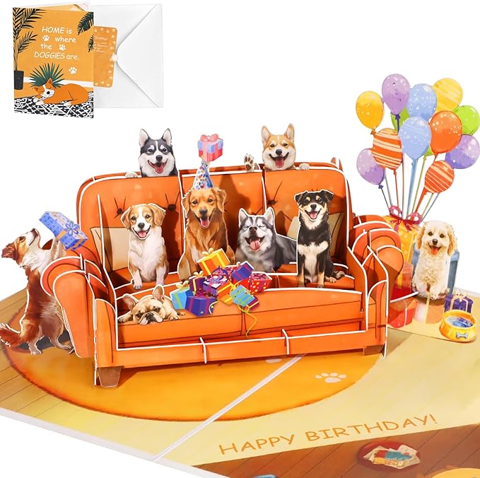 Dog Pop Up Birthday Card with Envelope - Funny Happy Birthday 3D Greeting Pop Up Card with Blank Note, Best Gifts for Women Men Adult Kids Dog Lover Mom or Dad