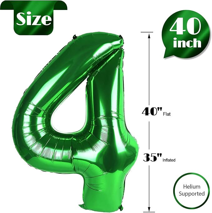 Dark Green Number 4 Balloon 40 Inch, 4th Birthday Party Decorations for Children, Giant 4 Foil Balloon for Party Supplies