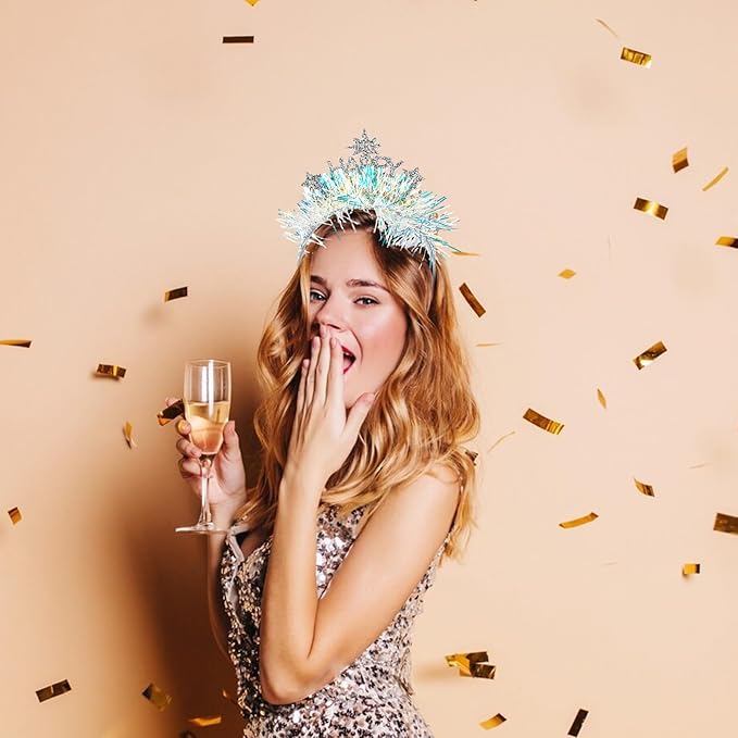 4 Pcs Happy New Year Headbands for Women 2026 New Year Eve Hairbands Party Supplies Holiday Headwear Decoration Gifts (Silver)