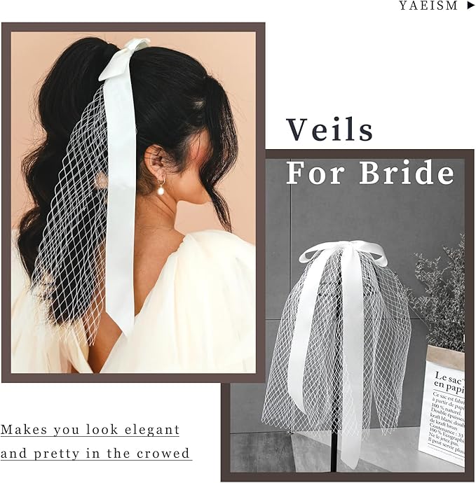 Bridal Veil Bachelorette Party Veil White Bow Wedding Veil Elegant Tulle Layer Hair Clip for Women and Girls