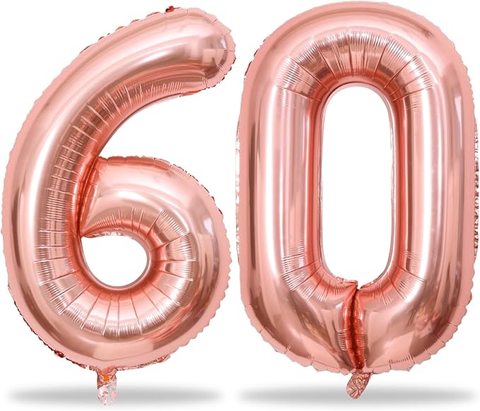 60th Birthday Balloons Rose Gold for Women, 40 Inch Giant Mylar Foil Number 60 Balloons Self Inflating, Rose Gold Digit 6 & 0 Helium Balloons for 60th Anniversary Party Decorations Supplies