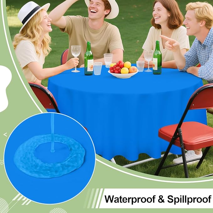 misaya 6 Packs Disposable Plastic Table Cloth, 84" Round Waterproof Tablecloth, Leakproof & Sturdy Decorative Table Covers for Easter, Picnic, Party and Outdoor, Blue