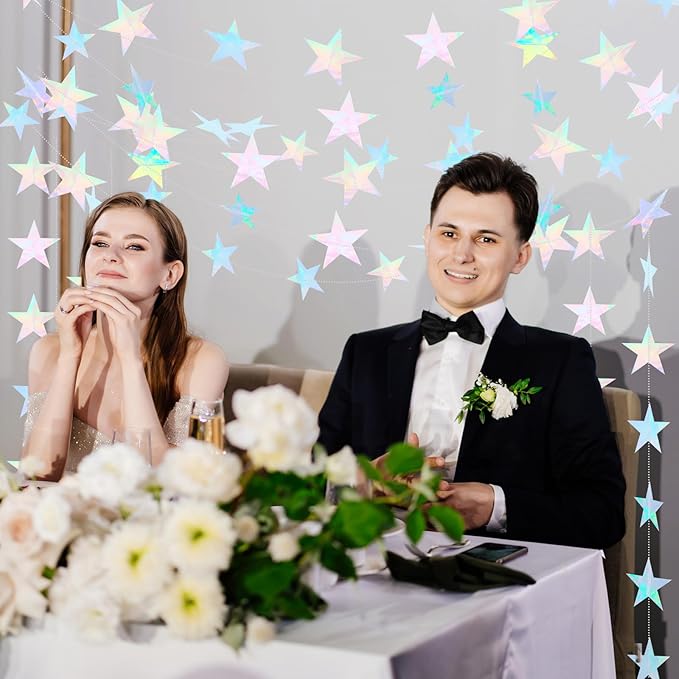 Spakon 65 Feet Glitter Star Paper Garland Banner Hanging Decoration Star Streamers Double Side 2026 Graduation Decorations for Wedding Birthday Festival New Year Party Decoration (Iridescent)