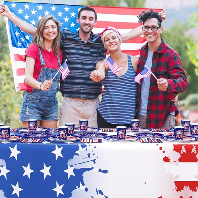 192pcs American Flag Patriotic Party Decorations for Happy 4th of July Plates, Cup, Napkin, Tableware, Independence Day Party Supplies Plates Serve 24 Guests