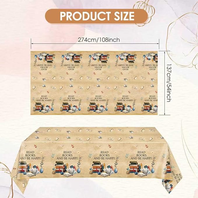 3 Pcs Book Themed Party Decorations Tablecloth,Disposable Book Club Birthday Party Supplies Tablecover,Washable Morden Style Table Cover for Dinner, Party, Picnic, Home Decor (107.8 * 53.9in)