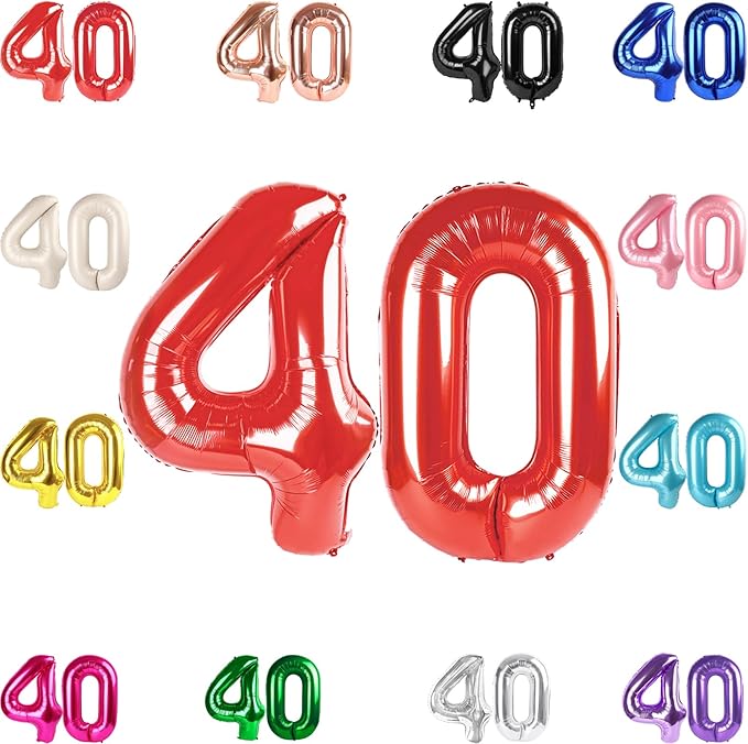 40 Balloon Number, Red Number 40th Birthday Balloons 40 Inch, 40 Years Old Red Birthday Decorations for Men Women, 40th Anniversary Decorations