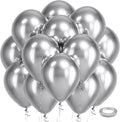 Bezente Silver Metallic Chrome Latex Balloons, 100 Pack 12 inch Silver Round Helium Balloons for New Years Wedding Anniversary Bridal Shower Birthday Bachelorette Engagement Party Decorations