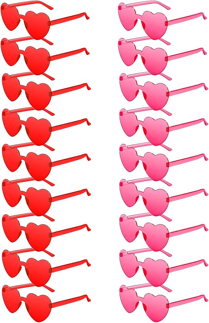20 Pairs Heart Sunglasses for Women Bulk Transparent Heart Shaped Sunglasses Bachelorette Party Glasses Fun Glasses for Party Favor to Add A Splash of Fun(20Pcs Red+Rose Red)